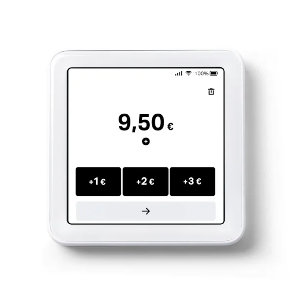 SumUp Solo Kartenterminal mit Trinkgeld-Auswahl auf dem Display
